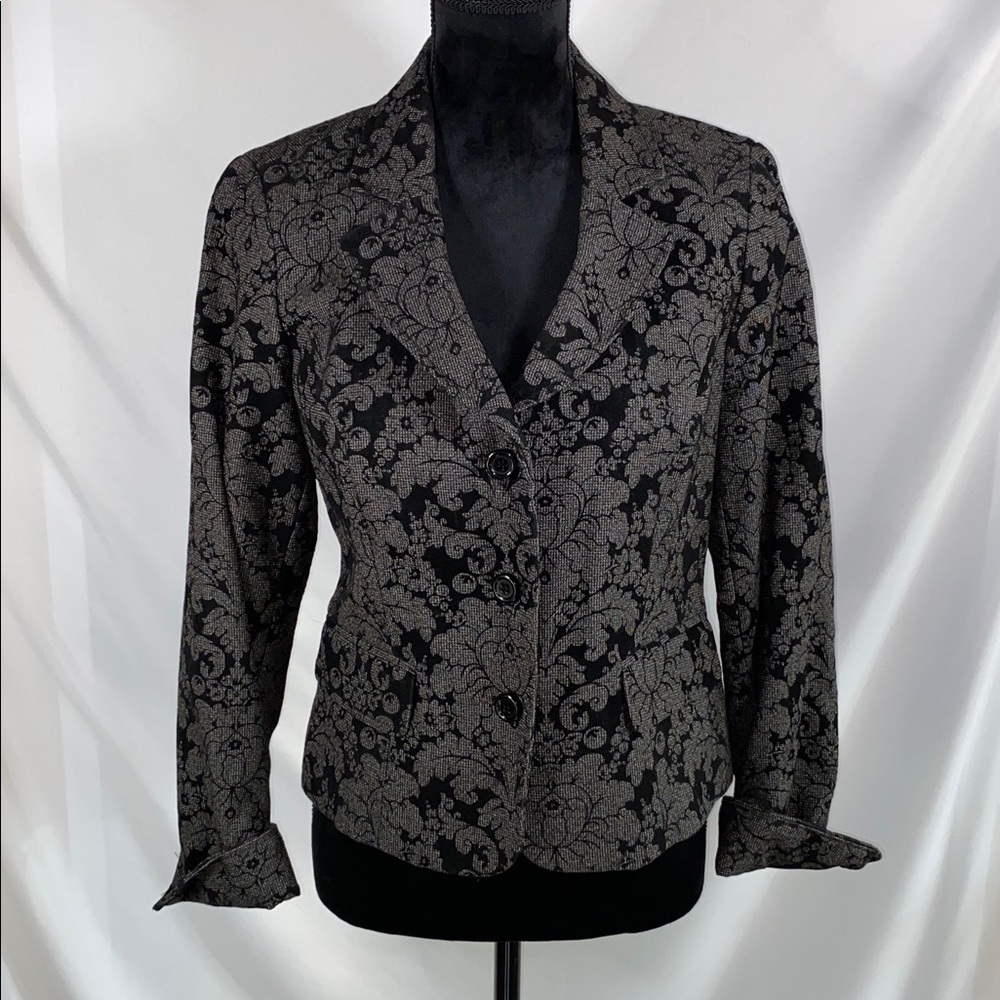 Vintage Evan Picone Metallic Floral Brocade 3-Button Blazer Jacket 6